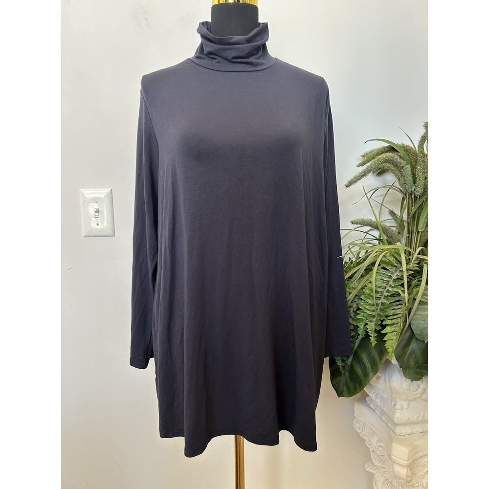 Eileen Fisher Turtle Neck Box Top Long Sleeve Tencel Blue Sz XL
